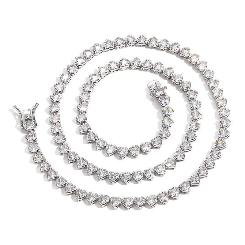 CARÁTIX Heart CZ Tennis Chain Necklace – Iced Out Hip Hop Bling Choker for Men & Women (Unisex Lovers Jewelry) - CaratixJewelry
